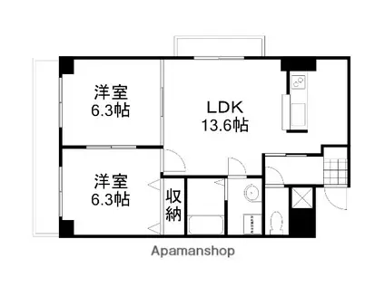 ホワイトストーン白石(2LDK/6階)の間取り写真
