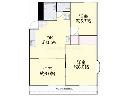 コーポ山陽C棟(3DK/1階)の間取り写真