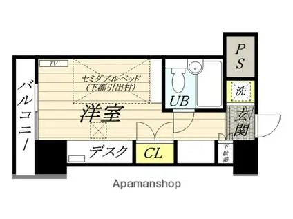 アルファコンフォート岡山(ワンルーム/2階)の間取り写真