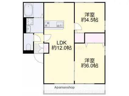 ロワジールⅠ(2LDK/1階)の間取り写真