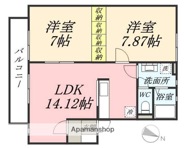 ヌーヴォー・シャンテ C(2LDK/2階)の間取り写真