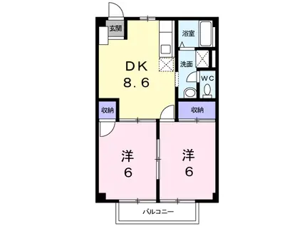 エンゼルハイツ中砂(2DK/2階)の間取り写真