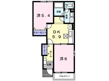 赤穂線 長船駅 徒歩7分 2階建 築22年(2DK/1階)の間取り写真
