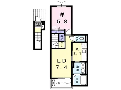 FIORIRE(1LDK/2階)の間取り写真