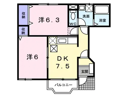 宇野線 大元駅 バス乗車時間:16分 浜野西バス停で下車 徒歩9分 2階建 築22年(2DK/1階)の間取り写真