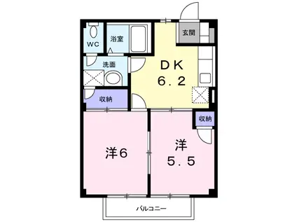 香登里パレス(2DK/2階)の間取り写真