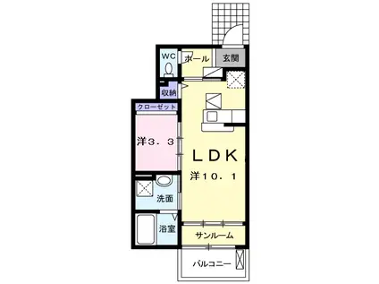 ラ・ベルコリーヌB(1LDK/1階)の間取り写真