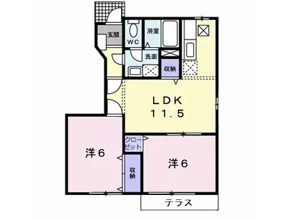 メゾン長船B(2LDK/1階)の間取り写真