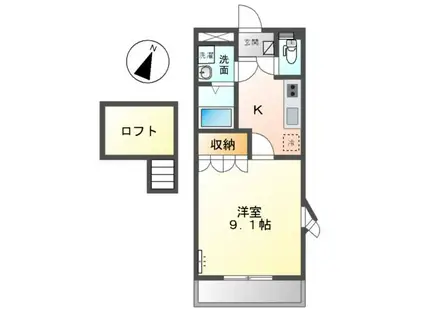 K-フラット(1K/2階)の間取り写真