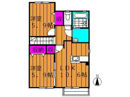 エルメゾン浦田B棟(2LDK/2階)の間取り写真