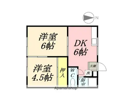 コーポかたやまA棟(2DK/2階)の間取り写真