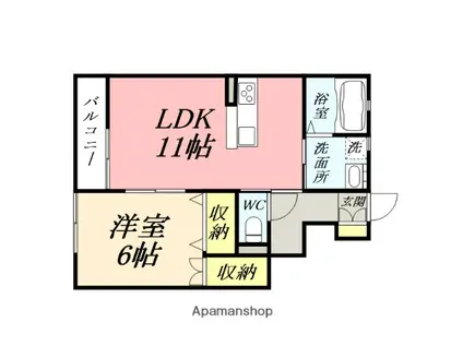 クレアA棟(1LDK/1階)の間取り写真