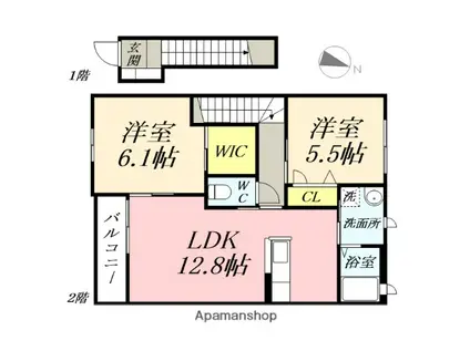 エクリールB棟(2LDK/2階)の間取り写真