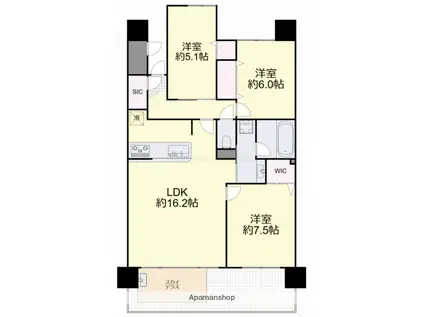 ロイヤルガーデンシティ桑田町(3LDK/12階)の間取り写真
