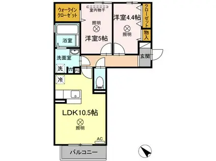 ゴールドウイングB棟(2LDK/2階)の間取り写真