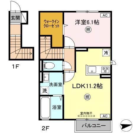 あかりⅢ(1LDK/2階)の間取り写真