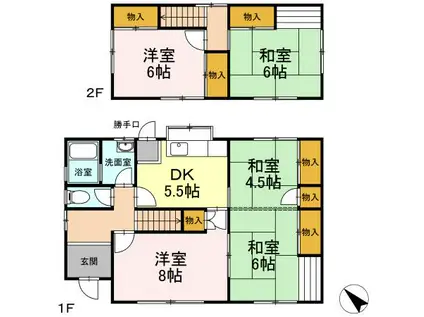 岡山県赤磐市 2階建 築48年(5K)の間取り写真