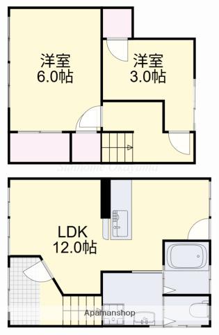 宇野線 備前西市駅 徒歩65分 2階建 築49年(2LDK)の間取り写真