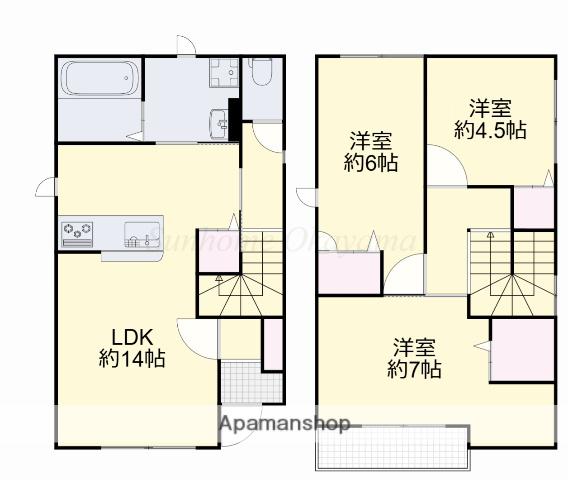 宇野線 備前西市駅 徒歩57分 2階建 築1年(3LDK)の間取り写真