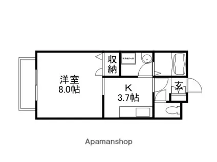 プレイヤード北長瀬A棟(1K/2階)の間取り写真