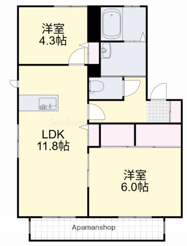 シャーメゾンコスモスB(2LDK/1階)の間取り写真