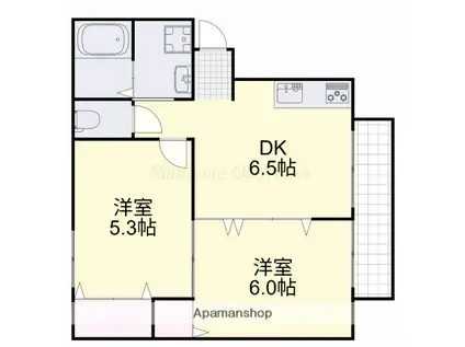 サンセール下中野(2DK/2階)の間取り写真