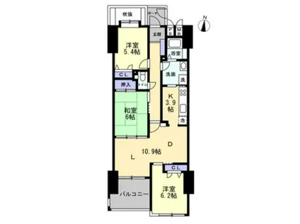 サーパス東古松(3LDK/3階)の間取り写真