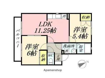 あっぷるはうすB(2LDK/2階)の間取り写真
