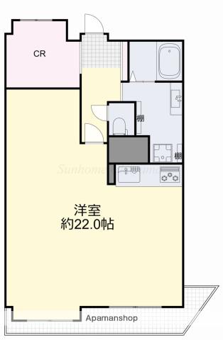 アバンテ岡山壱番館(ワンルーム/2階)の間取り写真