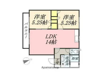 パインパレス G棟(2LDK/2階)の間取り写真