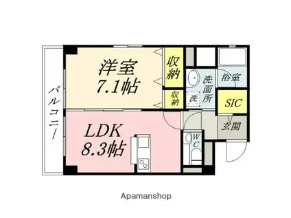 ハートフル医大西(1LDK/9階)の間取り写真