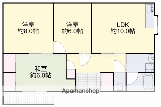 江国アパート(3LDK/2階)の間取り写真