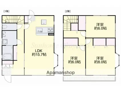 宇野線 備前西市駅 徒歩14分 2階建 築21年(3LDK)の間取り写真