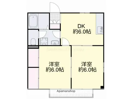 向山ハイツ(2DK/2階)の間取り写真