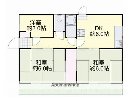 藤井 南棟(3DK/1階)の間取り写真