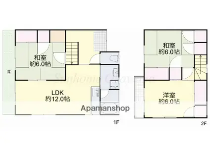 山陽本線 岡山駅 徒歩24分 2階建 築37年(3LDK)の間取り写真