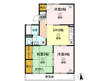 雨あがりの虹A棟(3DK/1階)の間取り写真