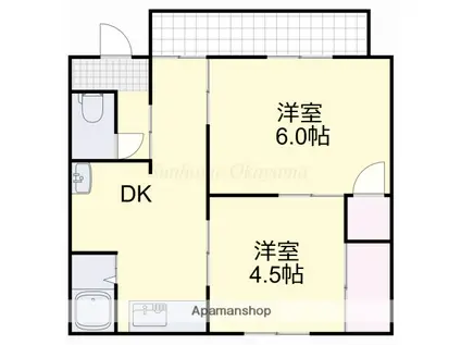 岡山県岡山市南区 1階建 築57年(2DK)の間取り写真