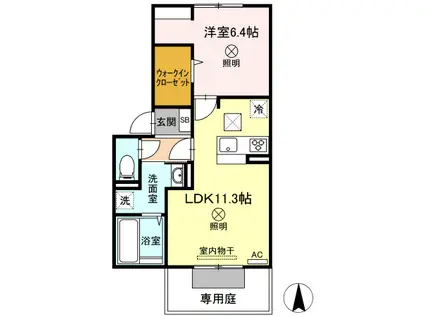 山陽本線 北長瀬駅 徒歩16分 3階建 築5年(1LDK/1階)の間取り写真