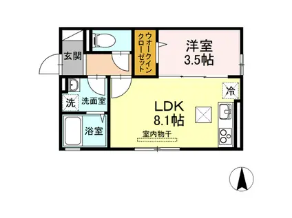 津山線 法界院駅 徒歩8分 2階建 築9年(1LDK/1階)の間取り写真