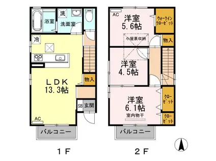宇野線 大元駅 徒歩12分 2階建 築11年(3LDK)の間取り写真