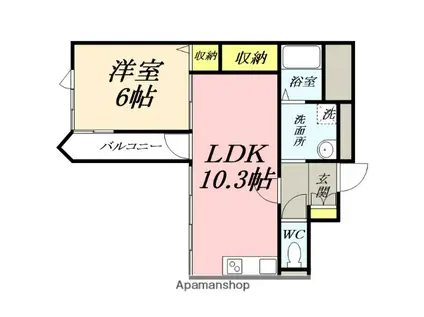 パルロイヤル東島田(1LDK/10階)の間取り写真