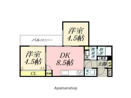 デューク兵団(2DK/2階)の間取り写真