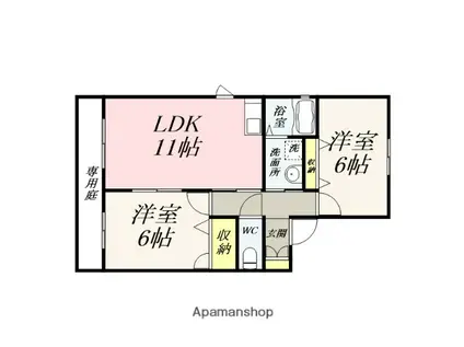 ラ・パルテール高屋壱番館(2LDK/1階)の間取り写真