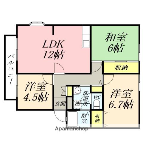 サンビレッジ南輝A(3LDK/1階)の間取り写真
