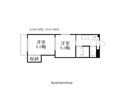 アスティオン鹿田(2K/2階)の間取り写真