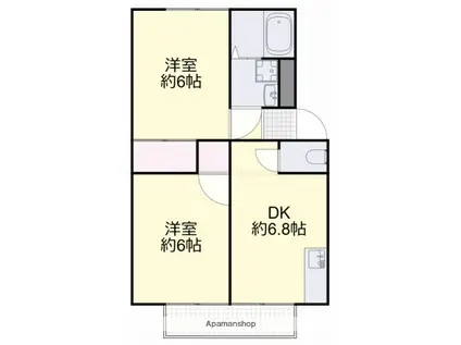 ヴィラ・ウィンディアA(2DK/2階)の間取り写真