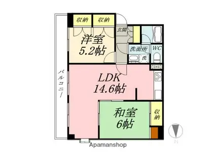 ダイアパレス東島田(2LDK/7階)の間取り写真