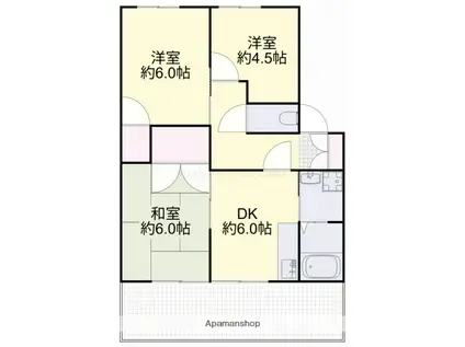 ドリームタウンⅠトムソーヤC(3K/1階)の間取り写真