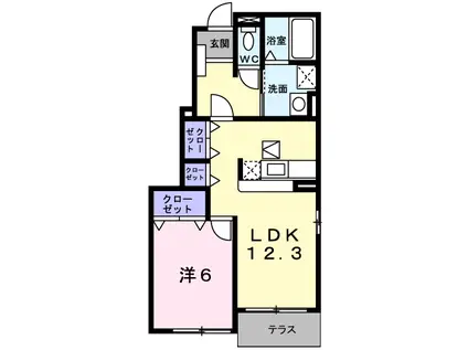 ハピネス C(1LDK/1階)の間取り写真
